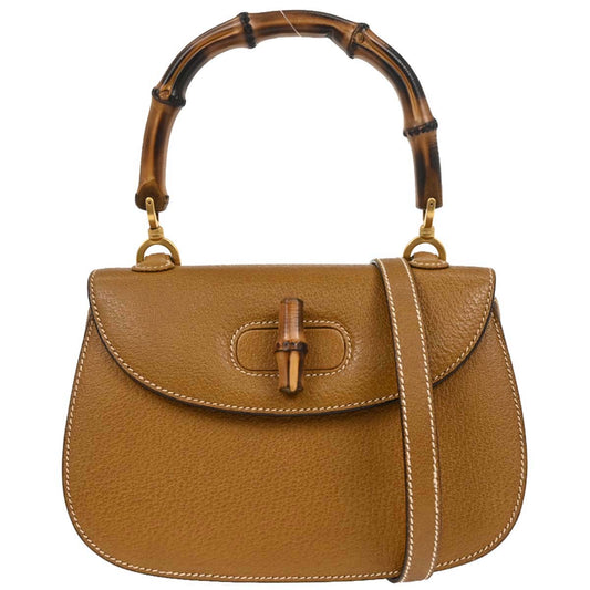 Gucci Brown Pigskin Bamboo 2way Shoulder Handbag
