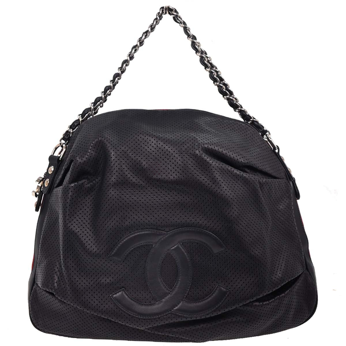 Chanel 2008-2009 Navy Perforated Lambskin Baseball Spirit Ligne Hobo Handbag