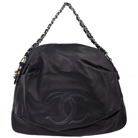 Chanel 2008-2009 Navy Perforated Lambskin Baseball Spirit Ligne Hobo Handbag