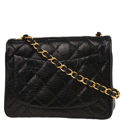 Chanel * Black Lizard Mini Classic Square Flap Shoulder Bag