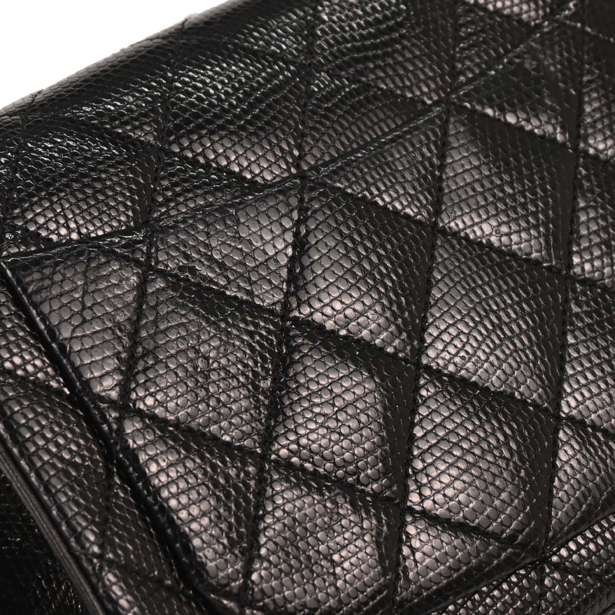 Chanel * Black Lizard Mini Classic Square Flap Shoulder Bag