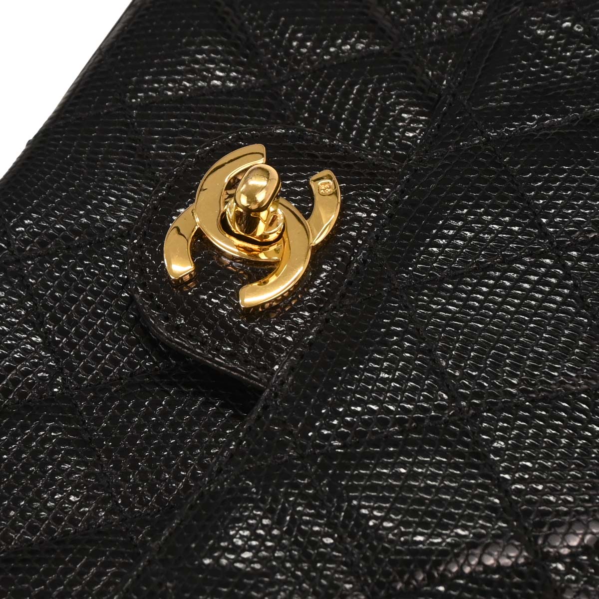 Chanel * Black Lizard Mini Classic Square Flap Shoulder Bag