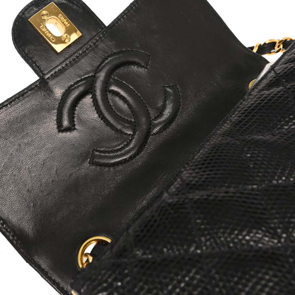 Chanel * Black Lizard Mini Classic Square Flap Shoulder Bag