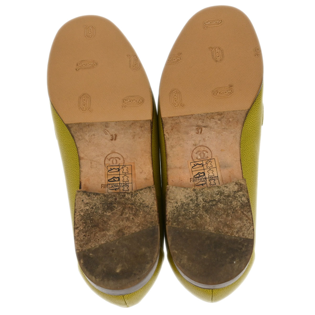 Chanel * Yellow Caviar Shoes Loafers #37