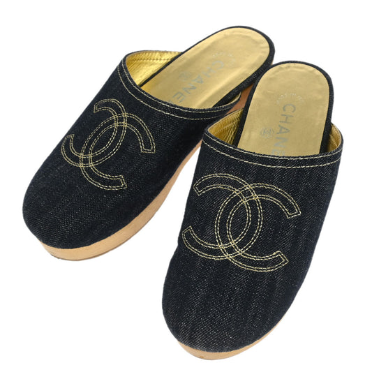 Chanel * Blue Denim Shoes Sabot #35