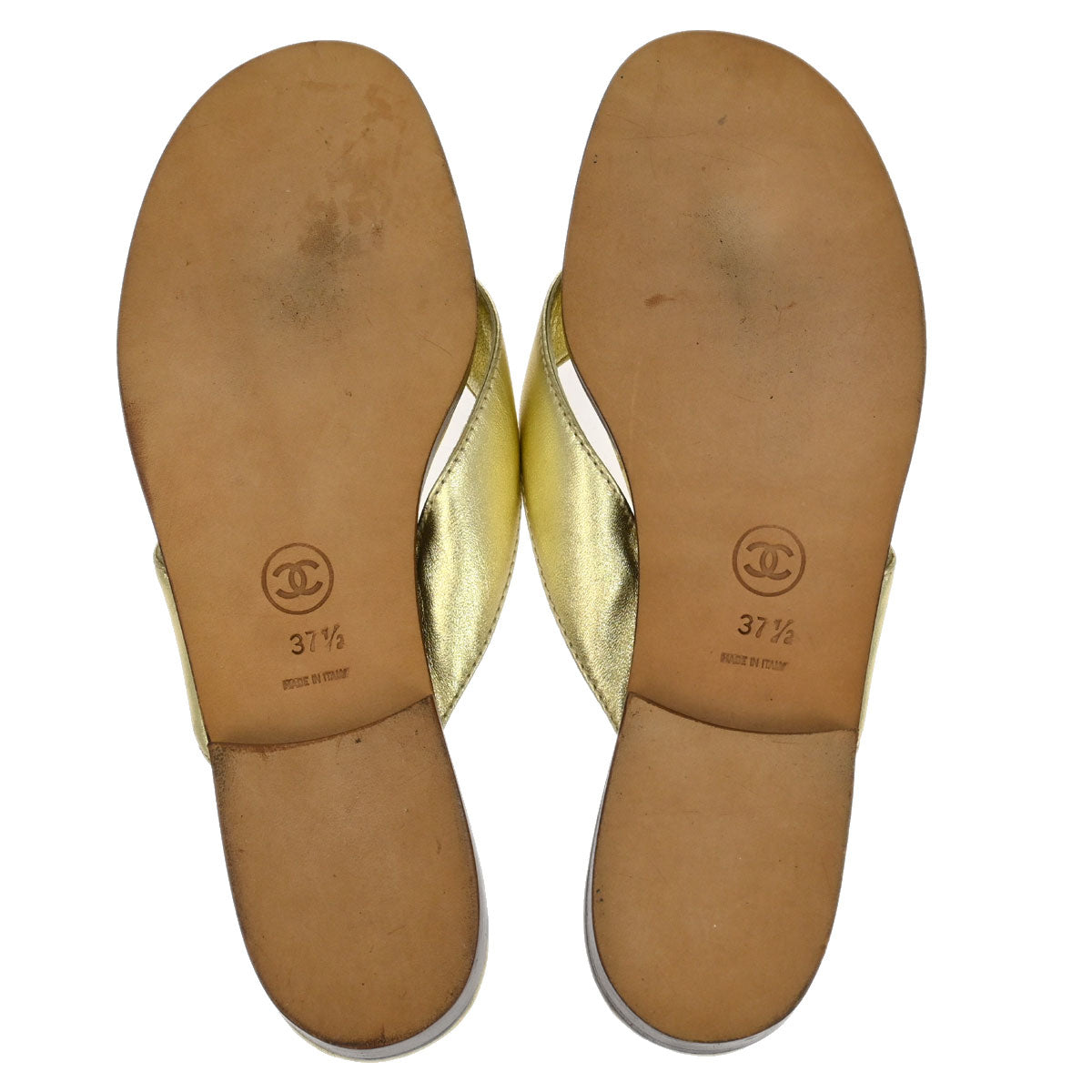 Chanel * Metallic Gold Lambskin Turnlock Shoes Sandals #37