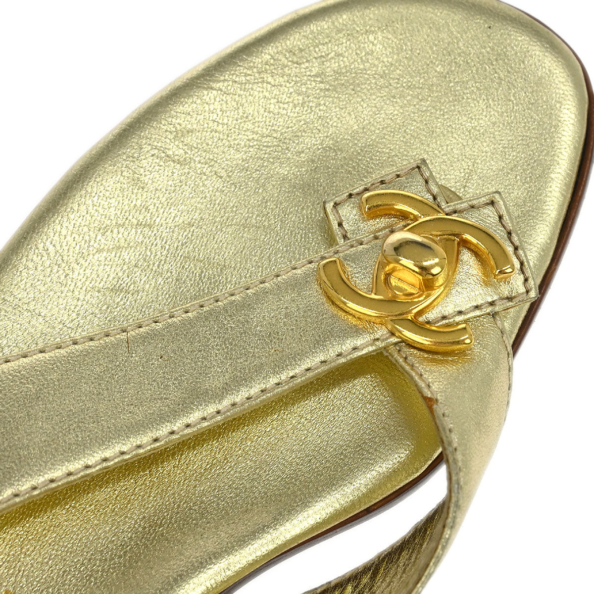 Chanel * Metallic Gold Lambskin Turnlock Shoes Sandals #37