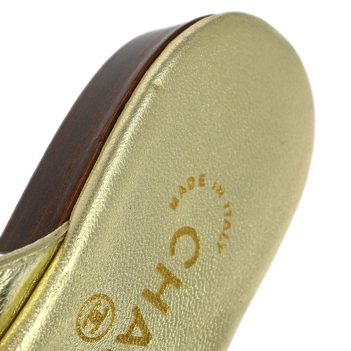 Chanel * Metallic Gold Lambskin Turnlock Shoes Sandals #37