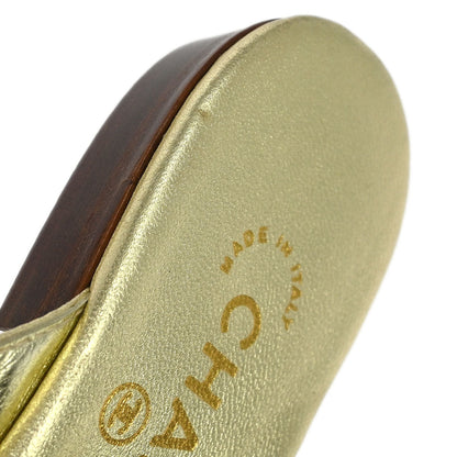 Chanel * Metallic Gold Lambskin Turnlock Shoes Sandals #37