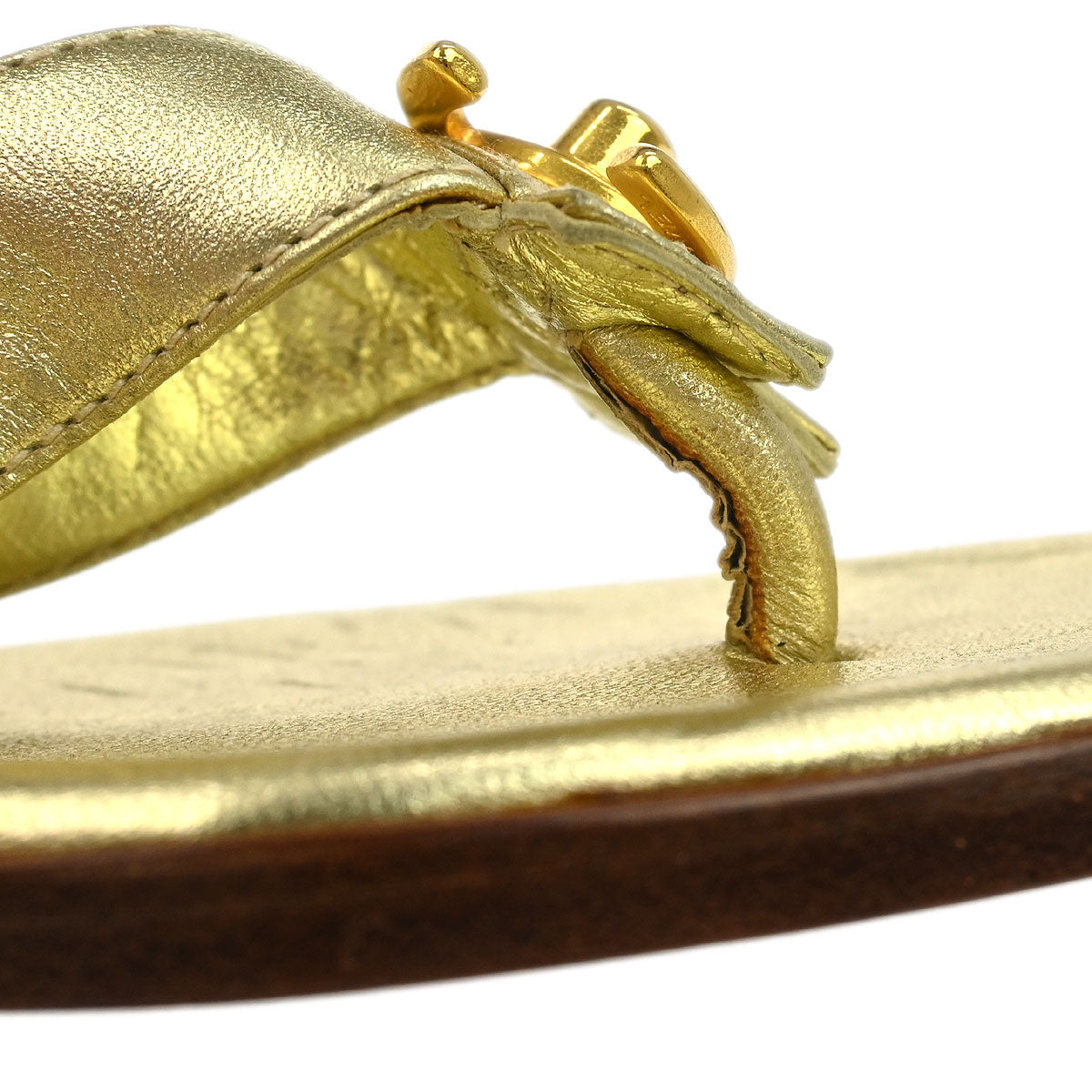 Chanel * Metallic Gold Lambskin Turnlock Shoes Sandals #37