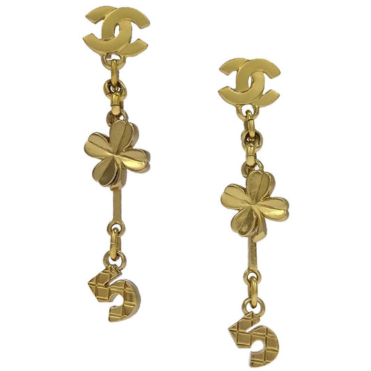 Chanel Dangle Pierced Earrings Gold 02P