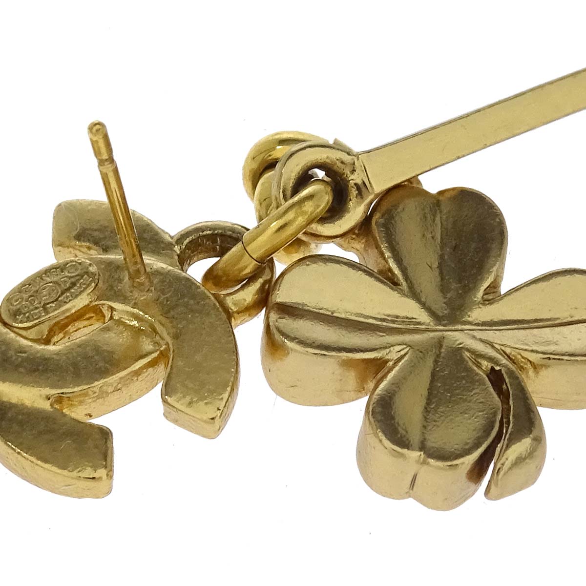 Chanel Dangle Pierced Earrings Gold 02P