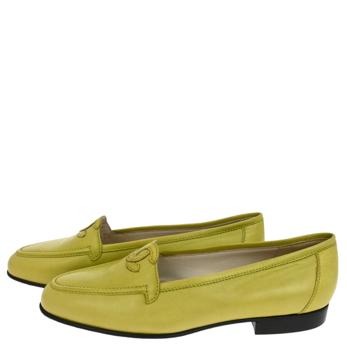 Chanel * Green Leather Shoes Loafers #36