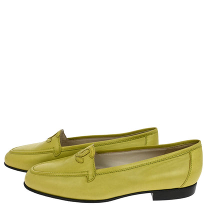 Chanel * Green Leather Shoes Loafers #36