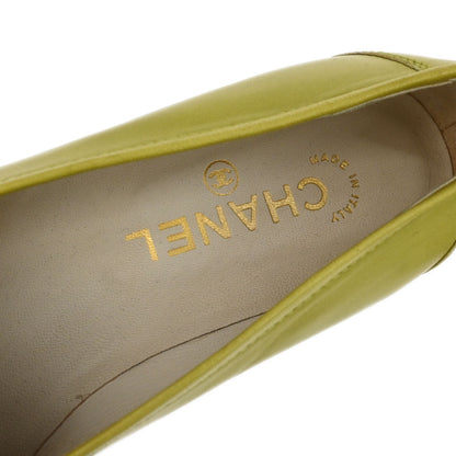 Chanel * Green Leather Shoes Loafers #36