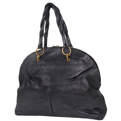 Yves Saint Laurent Metallic Navy Leather Calypso Handbag