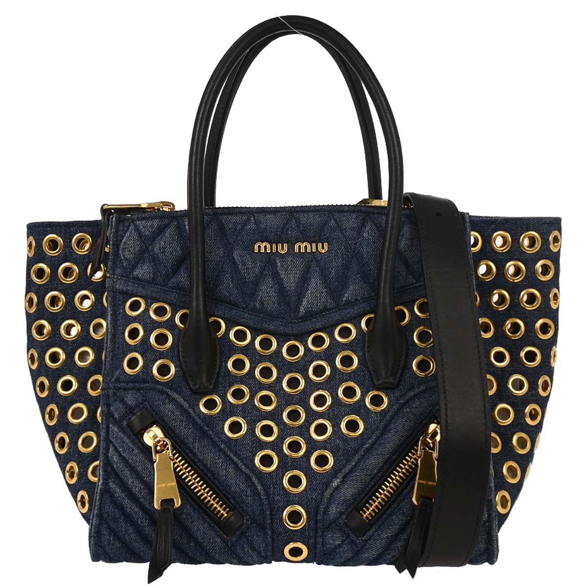 Miu Miu Navy Denim Biker Tote Bag