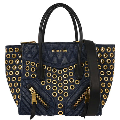 Miu Miu Navy Denim Biker Tote Bag