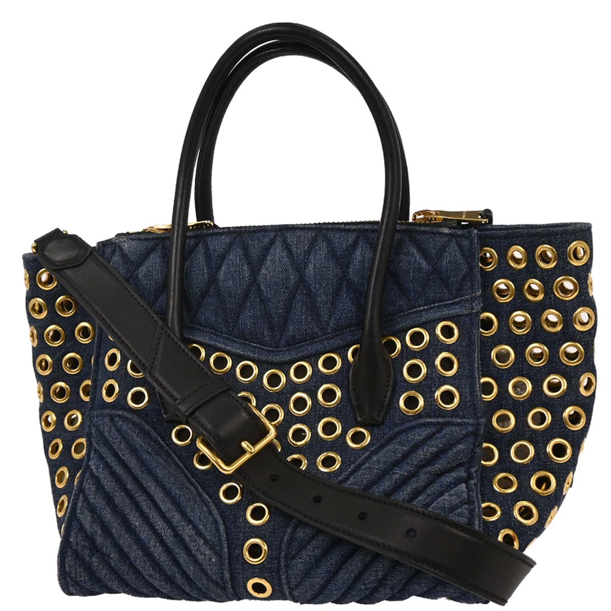 Miu Miu Navy Denim Biker Tote Bag