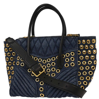 Miu Miu Navy Denim Biker Tote Bag