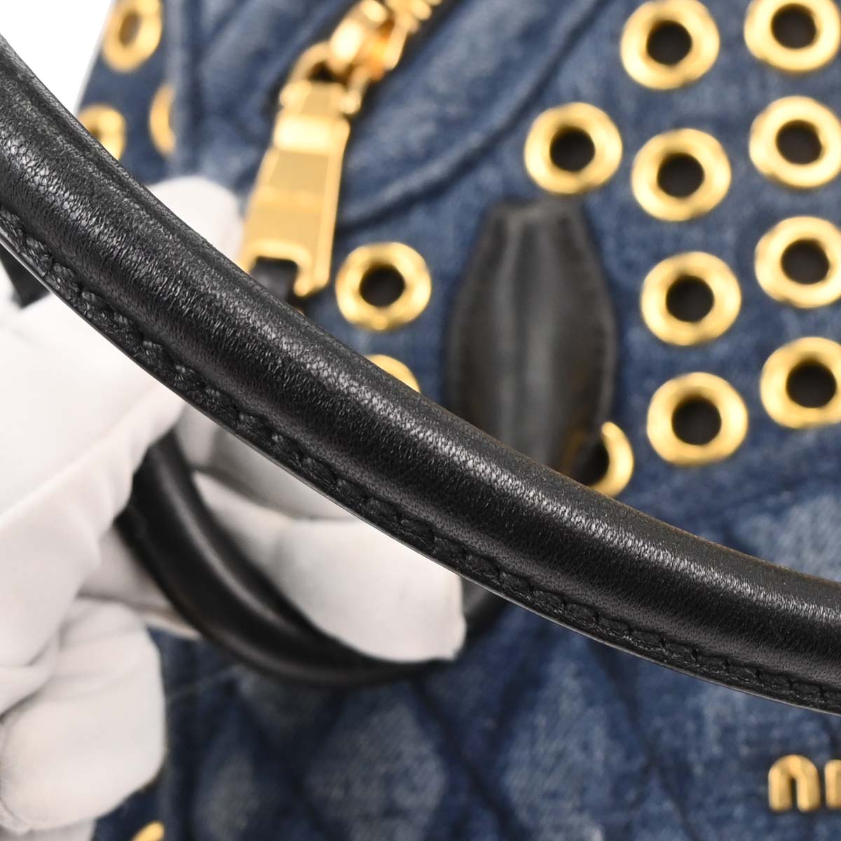 Miu Miu Navy Denim Biker Tote Bag