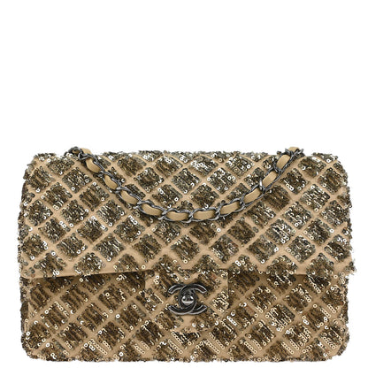 Chanel Beige Satin Sequins Shoulder Bag