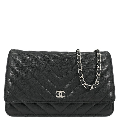 Chanel Black Caviar Chevron Classic WOC Wallet On Chain