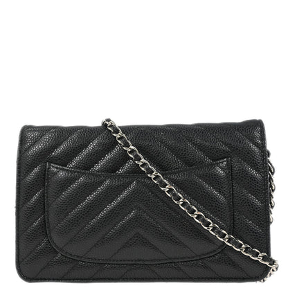 Chanel Black Caviar Chevron Classic WOC Wallet On Chain