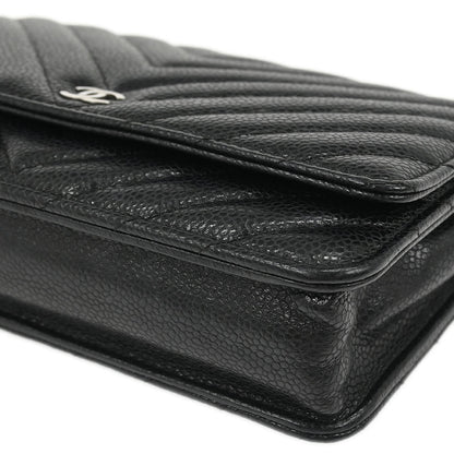 Chanel Black Caviar Chevron Classic WOC Wallet On Chain