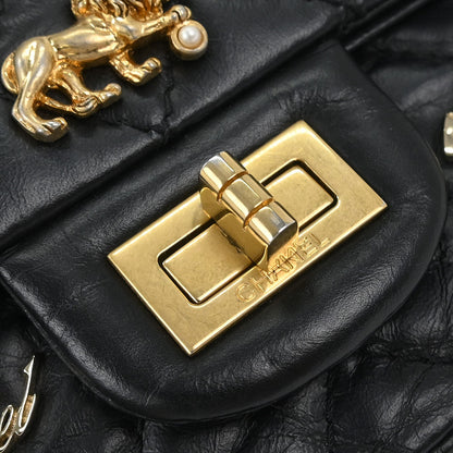 Chanel 2017 Black Calfskin Icon 2.55 Double Flap Shoulder Bag