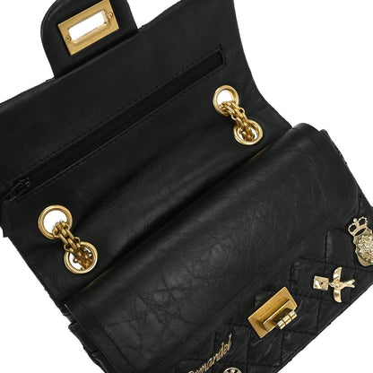 Chanel 2017 Black Calfskin Icon 2.55 Double Flap Shoulder Bag