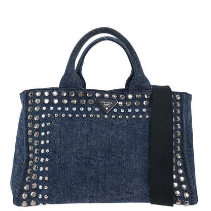 Prada Blue Denim Canapa Tote Handbag