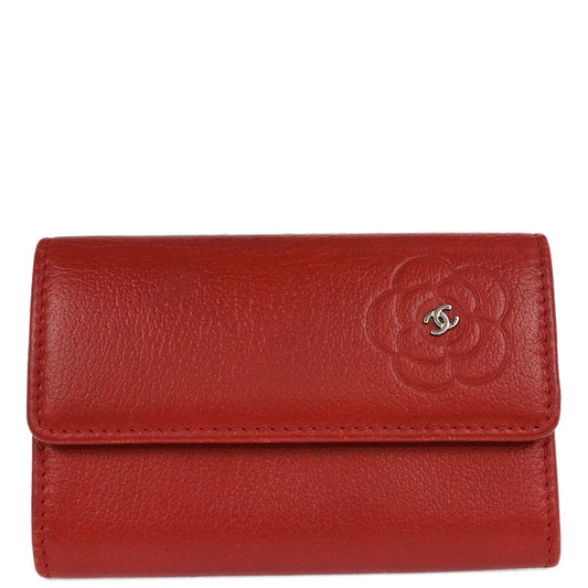 Chanel 2011 Red Calfskin Camellia Coin Purse Wallet
