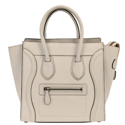 Celine White Leather Micro Luggage Tote Bag