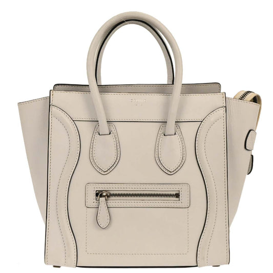 Celine White Leather Micro Luggage Tote Bag