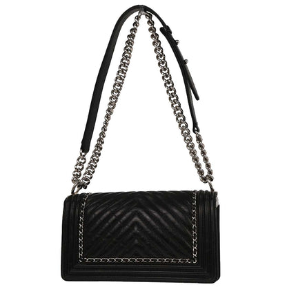 Boy Chanel 2017-2018 Black Calfskin Chevron Medium Shoulder Bag