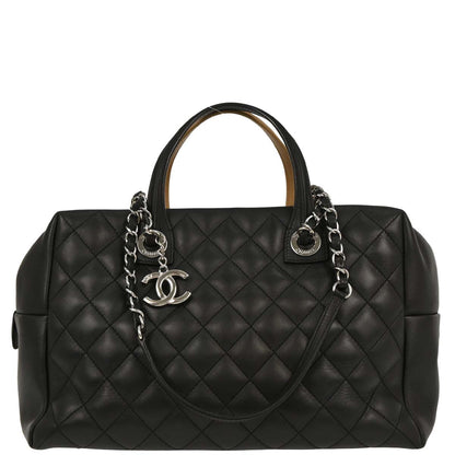 Chanel 2016-2017 Black Beige Calfskin Featherweight Bowling Bag
