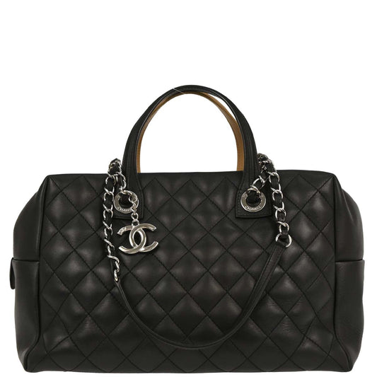 Chanel 2016-2017 Black Beige Calfskin Featherweight Bowling Bag