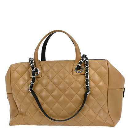 Chanel 2016-2017 Black Beige Calfskin Featherweight Bowling Bag