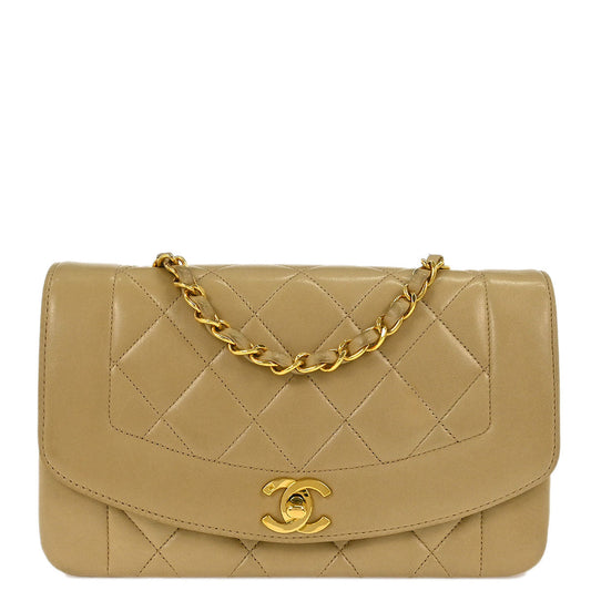Chanel Beige Lambskin Small Diana Shoulder Bag
