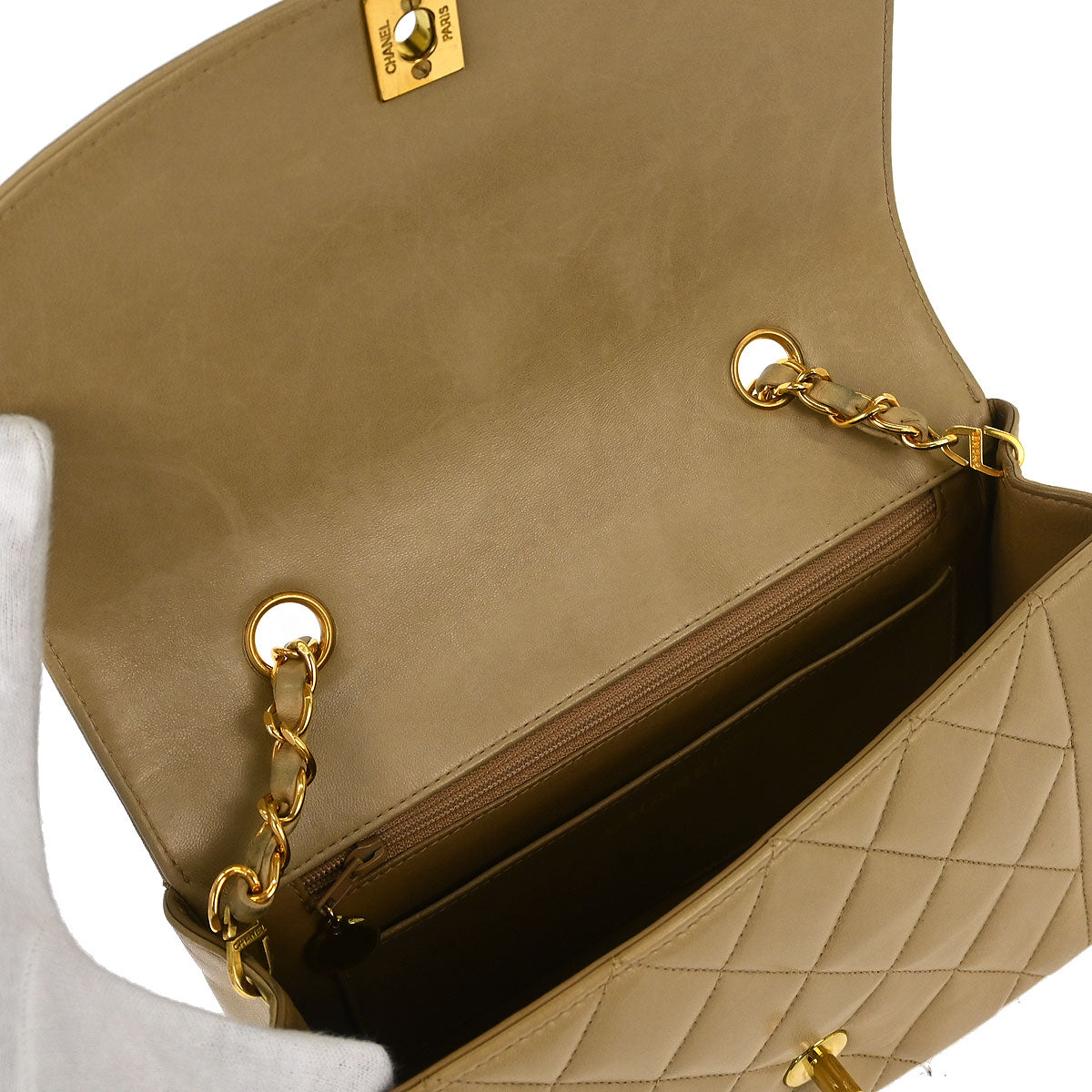 Chanel Beige Lambskin Small Diana Shoulder Bag