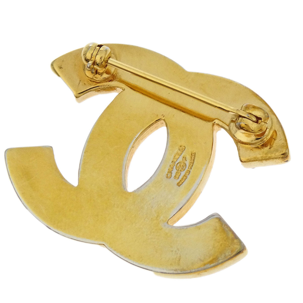 Chanel CC Brooch Pin Rhinestone Gold 02P