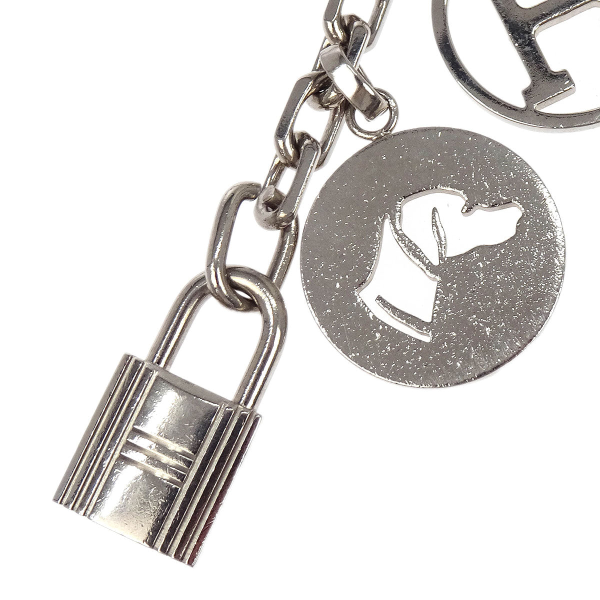 Hermes Amulet Bull Lock Key Holder Bag Charm Silver Small Good