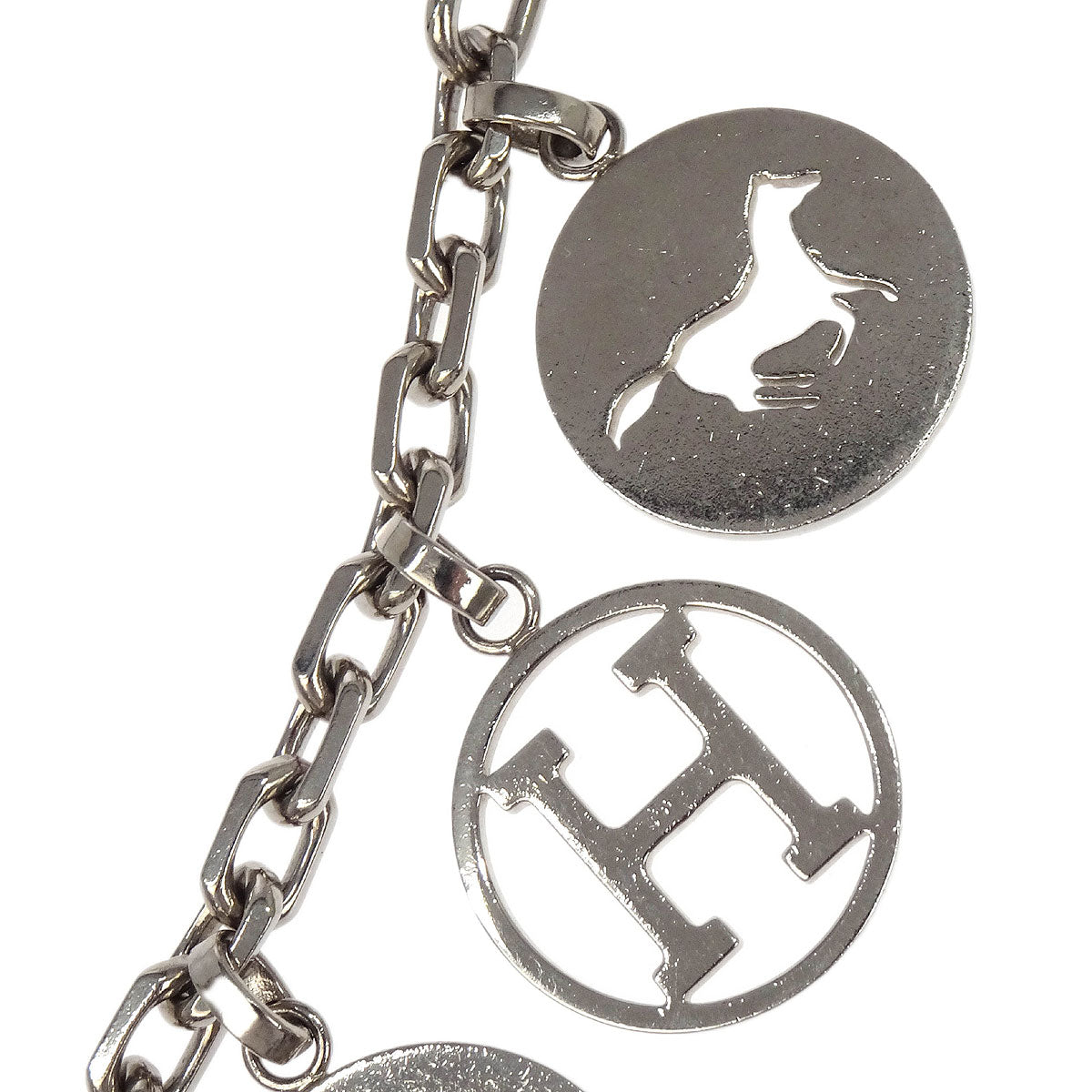 Hermes Amulet Bull Lock Key Holder Bag Charm Silver Small Good