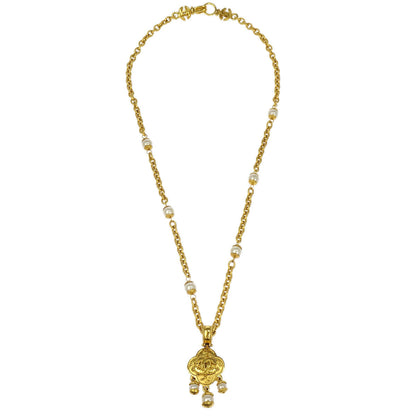 Chanel Costume Pearl Gold Chain Pendant Necklace 96A