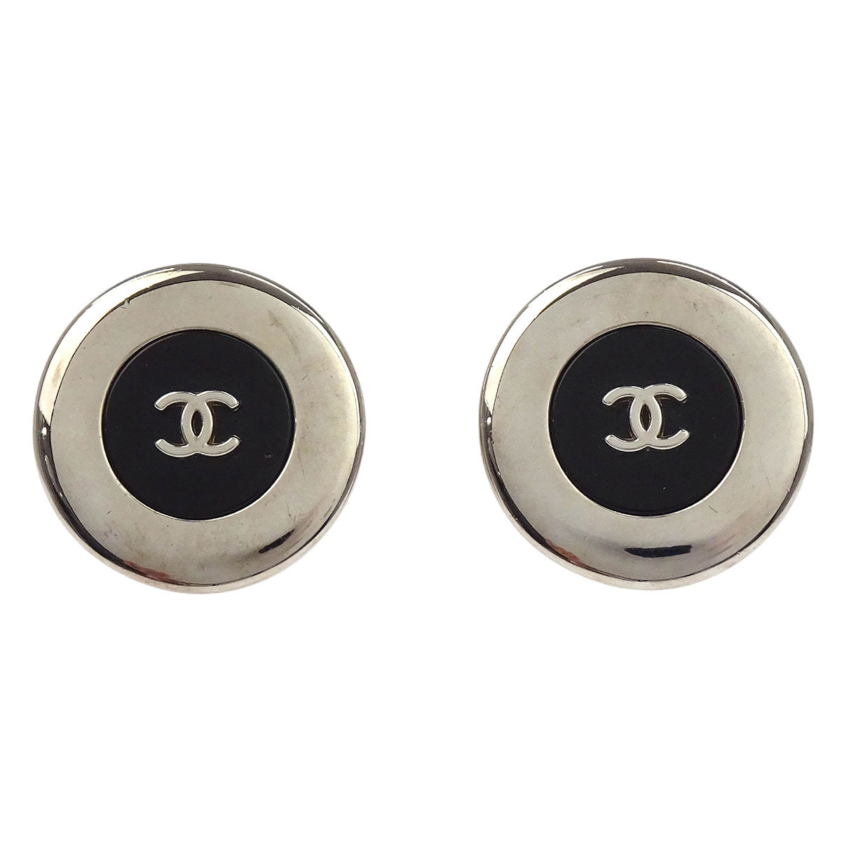Chanel Button Earrings Clip-On Silver 97A