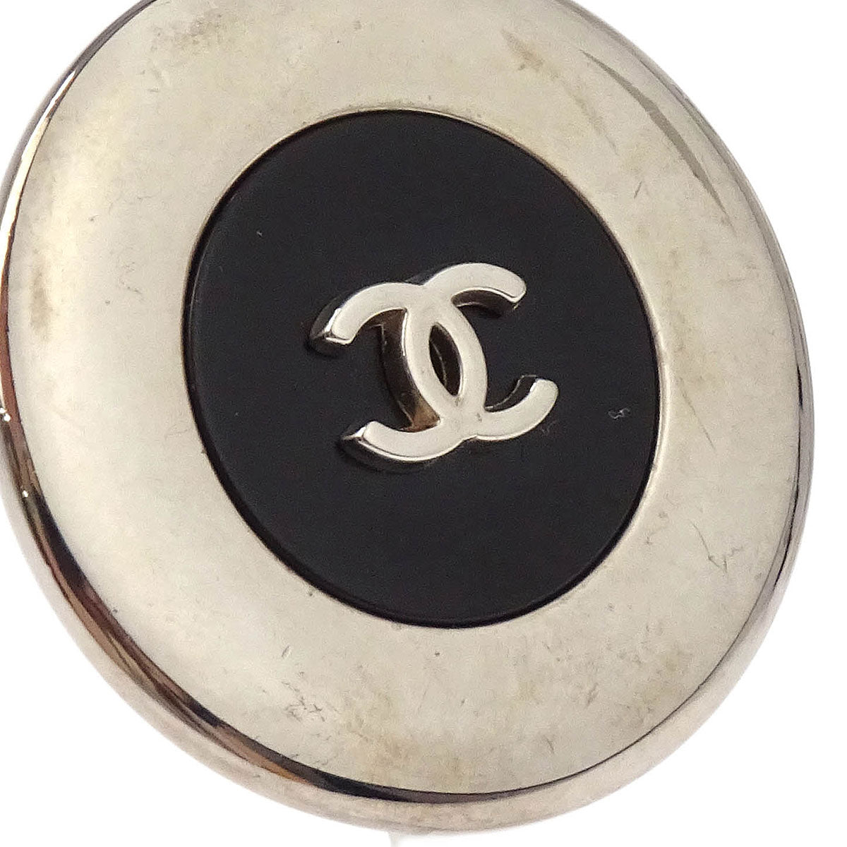 Chanel Button Earrings Clip-On Silver 97A