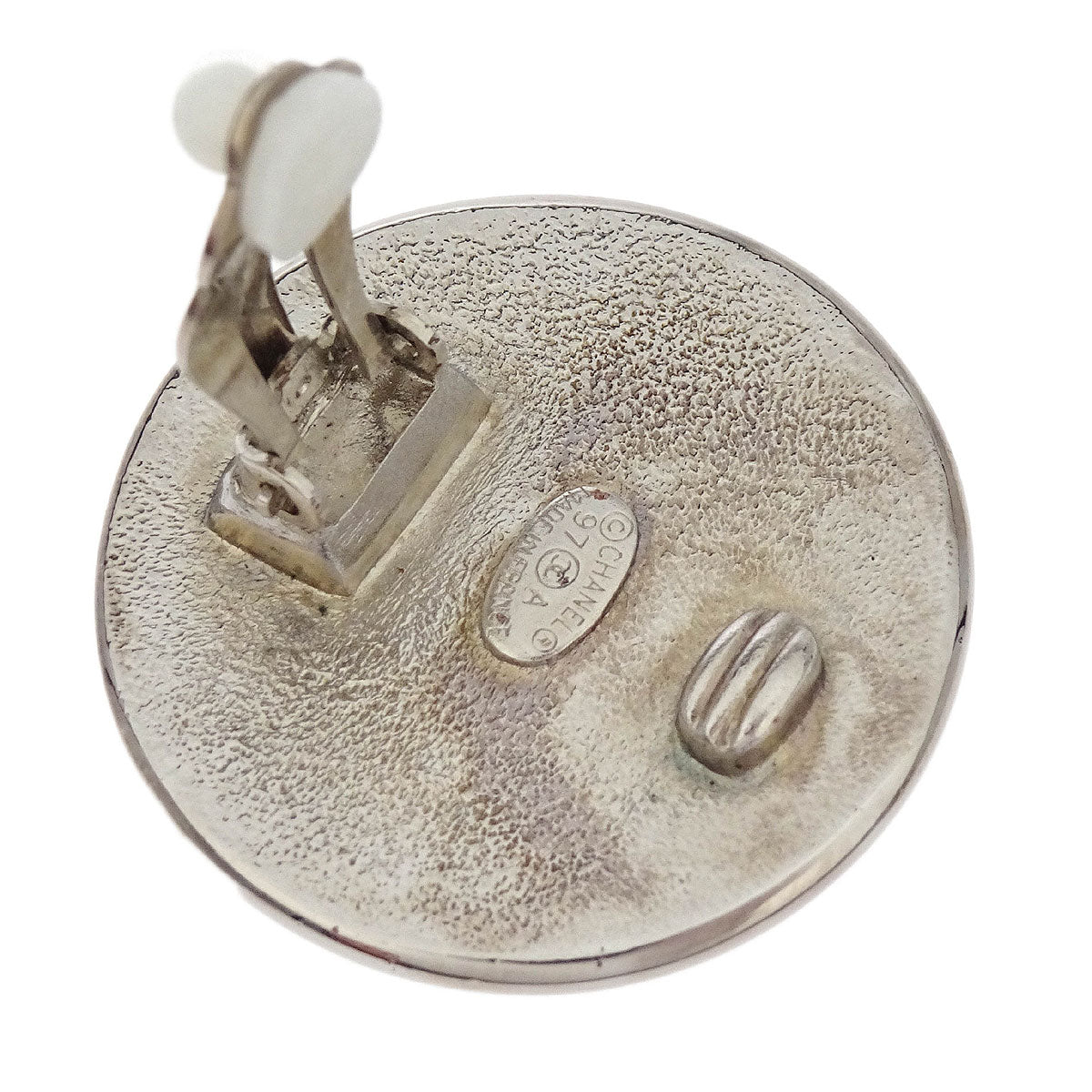 Chanel Button Earrings Clip-On Silver 97A