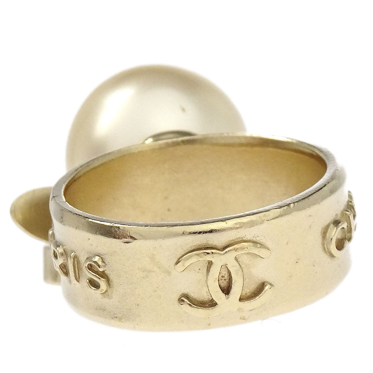 Chanel Rhinestone Costume Pearl Ring Gold #52 08P