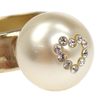 Chanel Rhinestone Costume Pearl Ring Gold #52 08P